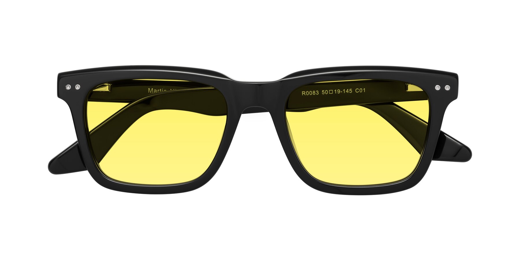 Folded Front of Martia in Black with Medium Yellow Tinted Lenses