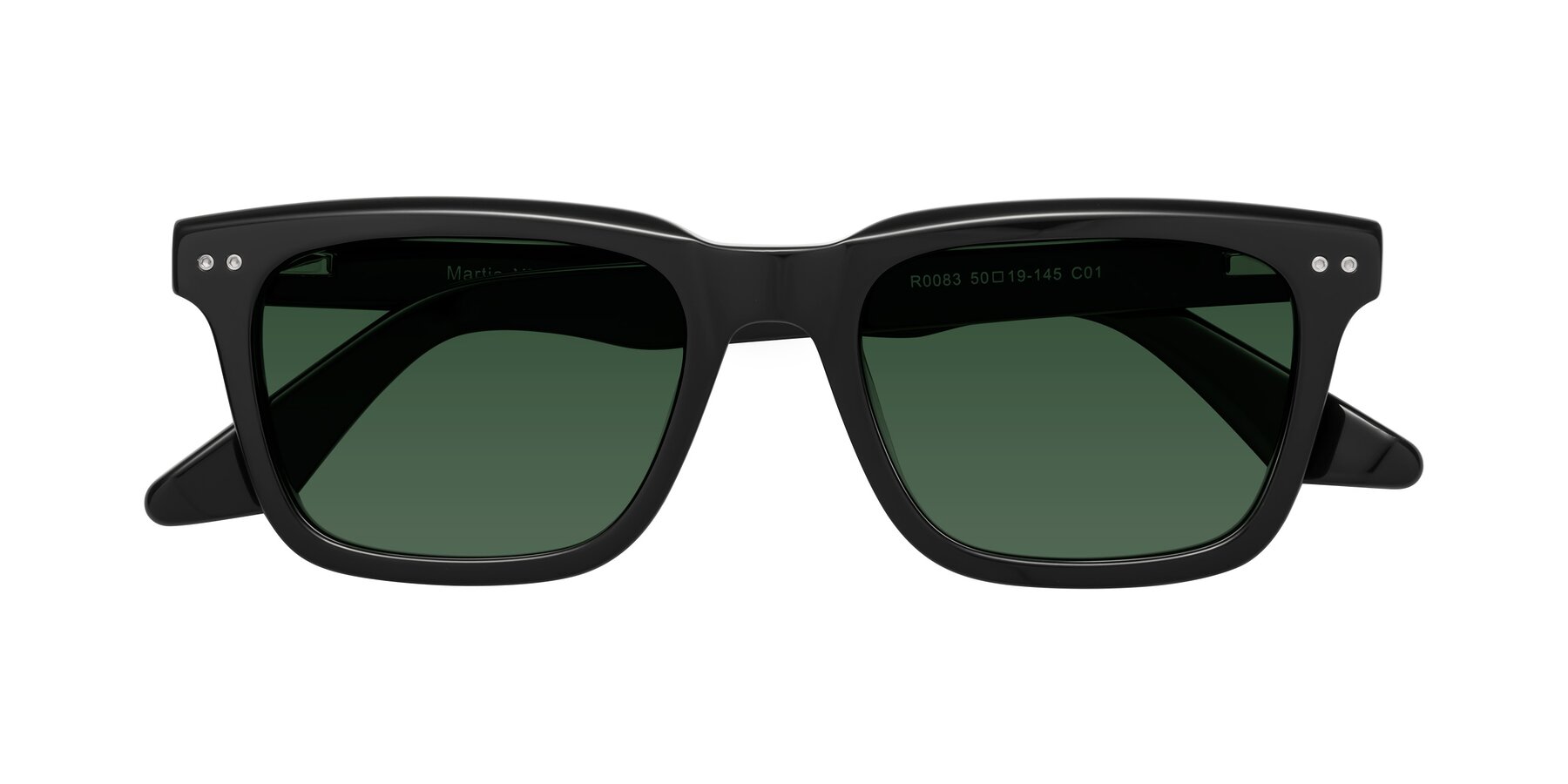 Folded Front of Martia in Black with Green Tinted Lenses