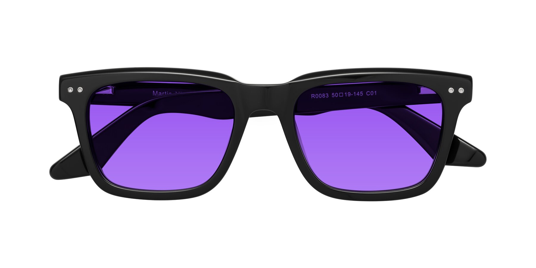 Folded Front of Martia in Black with Purple Tinted Lenses