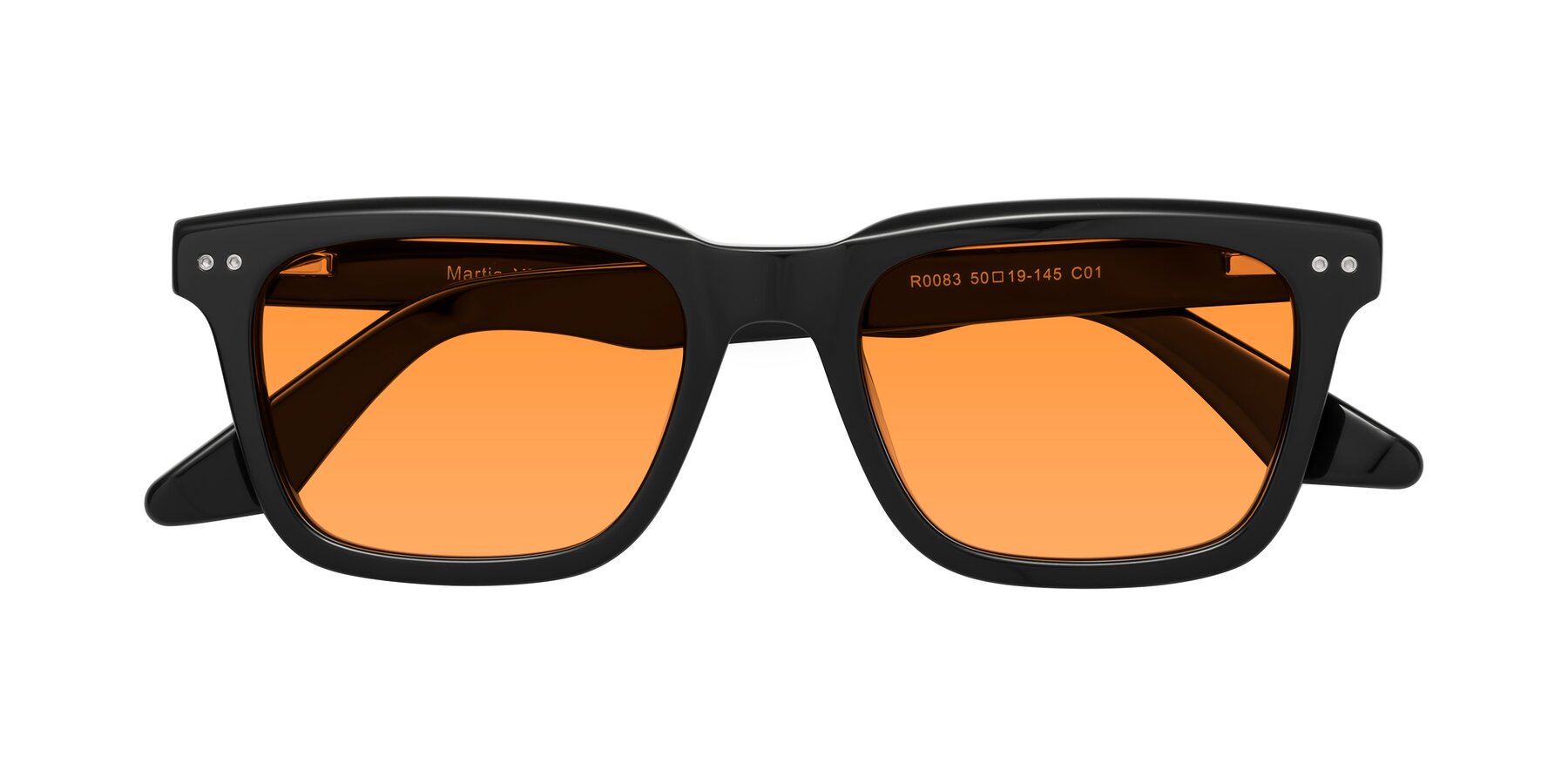 Folded Front of Martia in Black with Orange Tinted Lenses