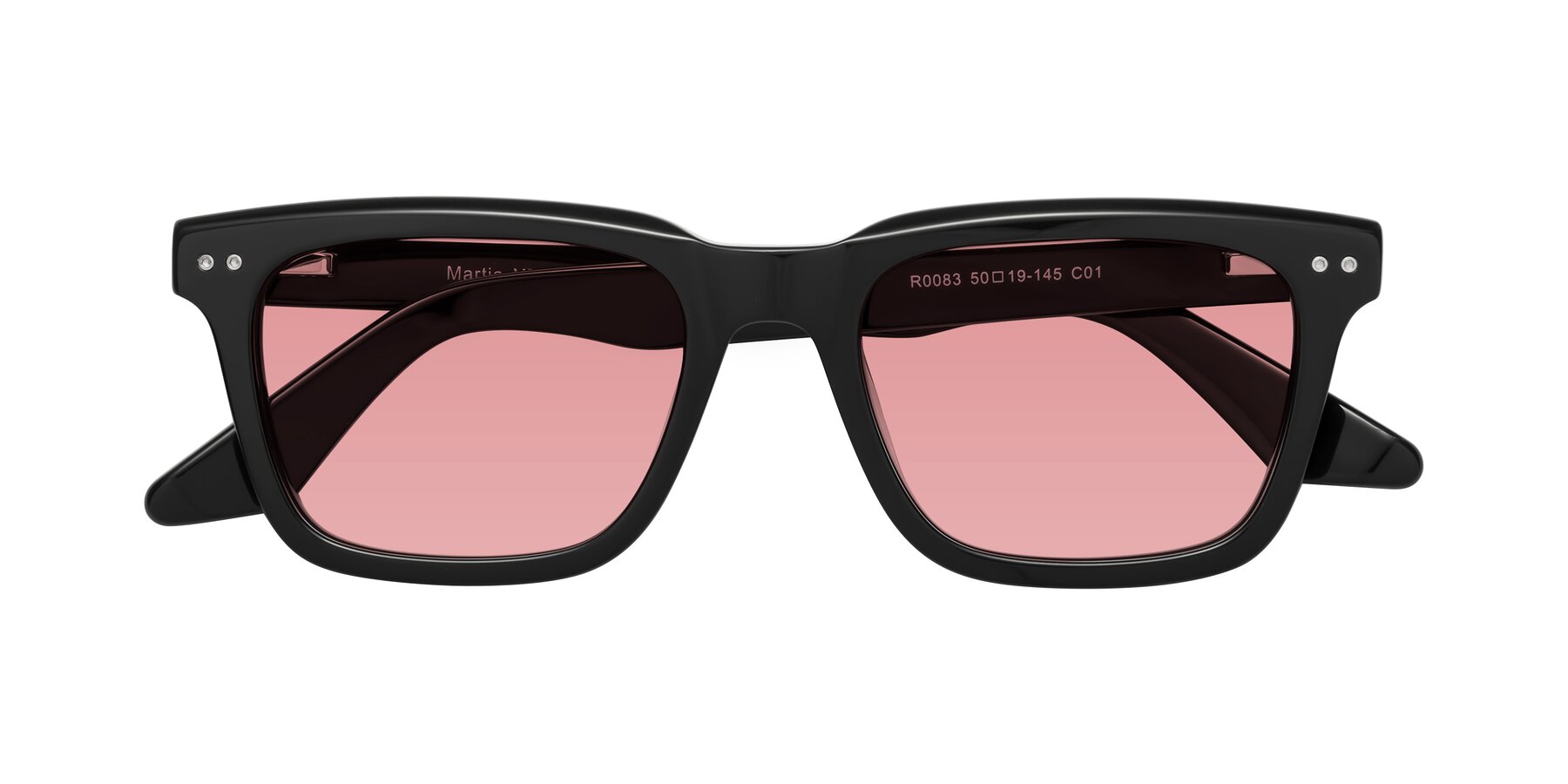 Folded Front of Martia in Black with Medium Garnet Tinted Lenses