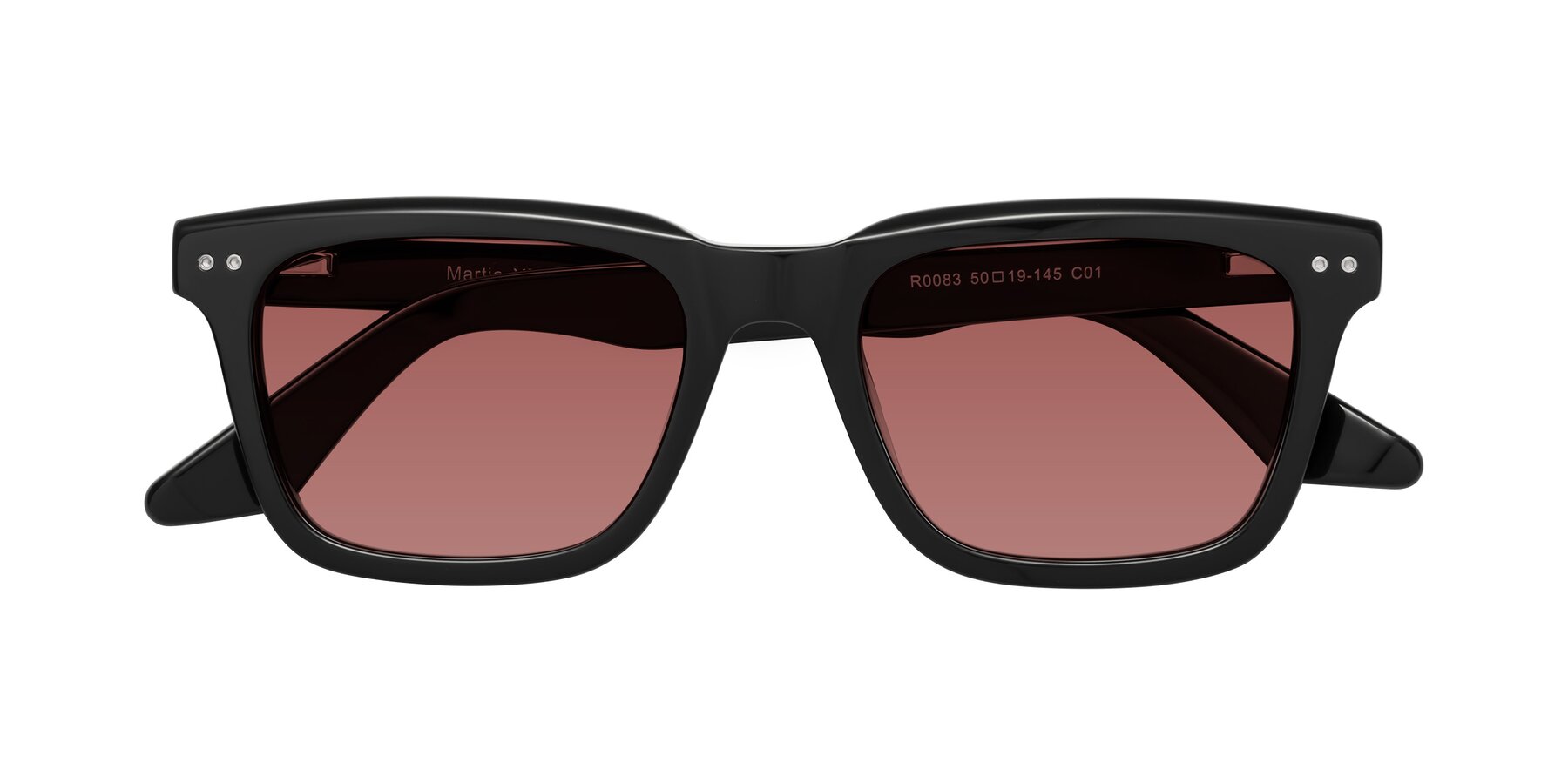 Folded Front of Martia in Black with Garnet Tinted Lenses