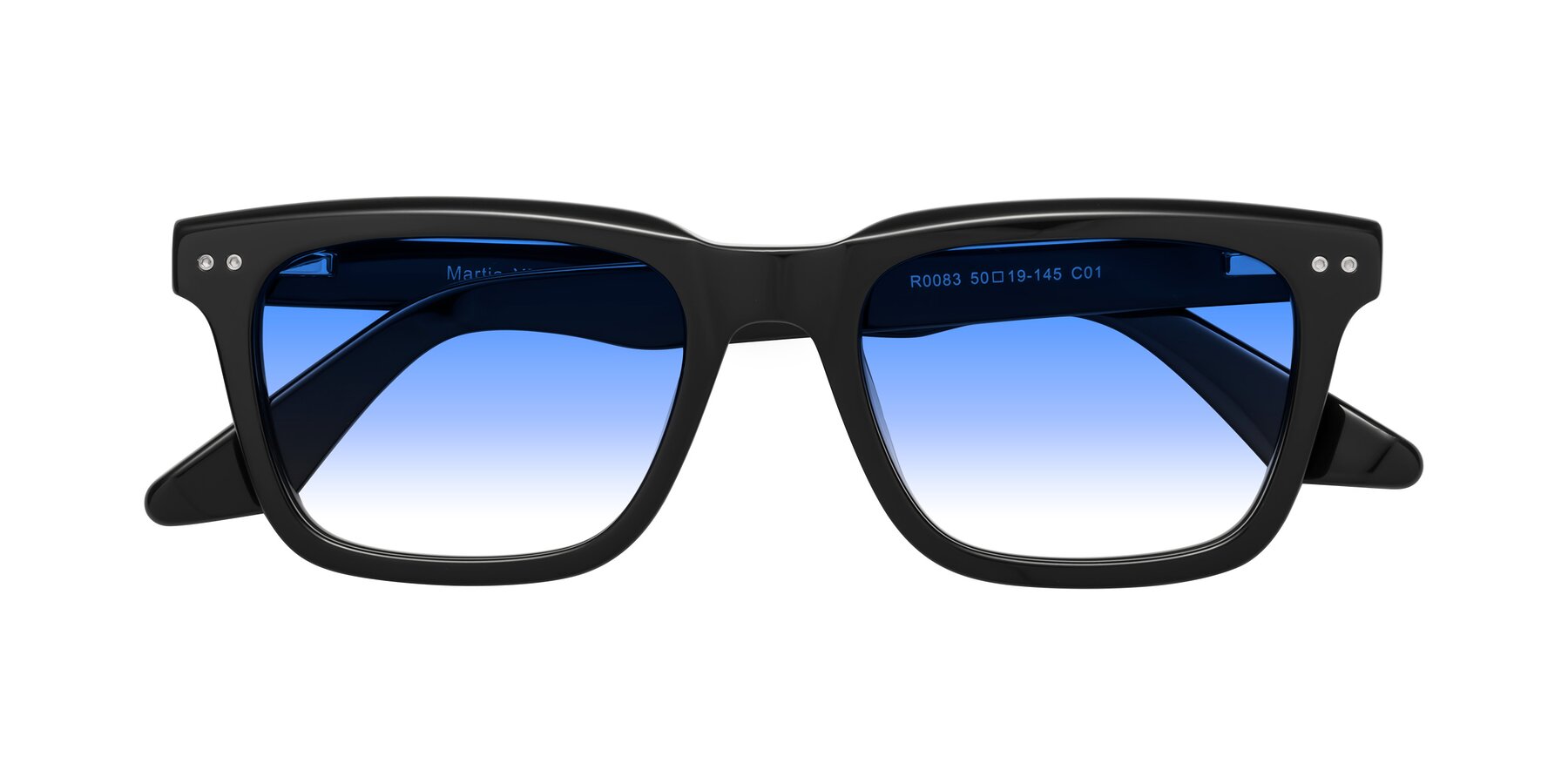 Folded Front of Martia in Black with Blue Gradient Lenses