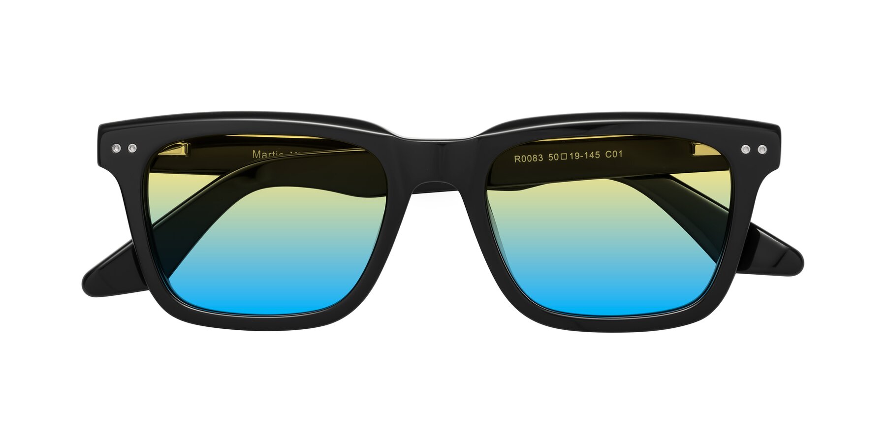 Folded Front of Martia in Black with Yellow / Blue Gradient Lenses