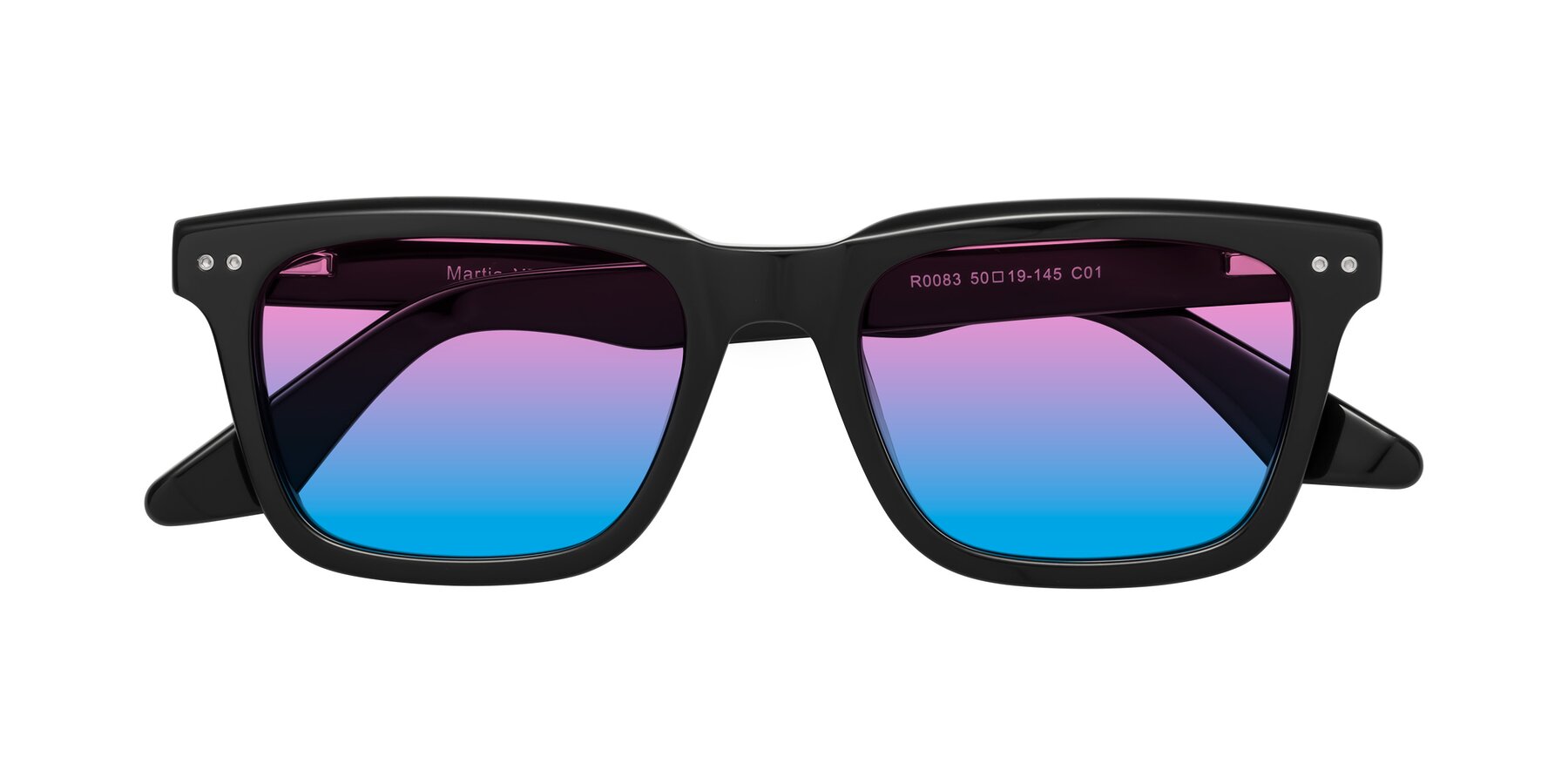 Folded Front of Martia in Black with Pink / Blue Gradient Lenses