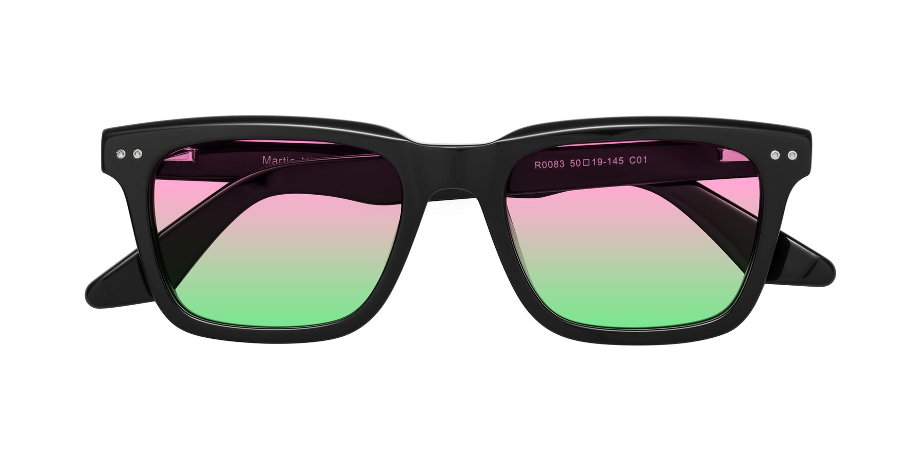 Folded Front of Martia in Black with Pink / Green Gradient Lenses