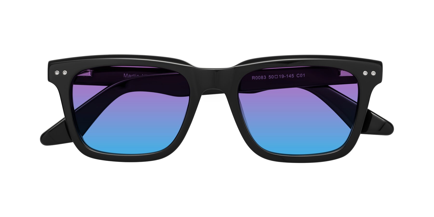 Folded Front of Martia in Black with Purple / Blue Gradient Lenses