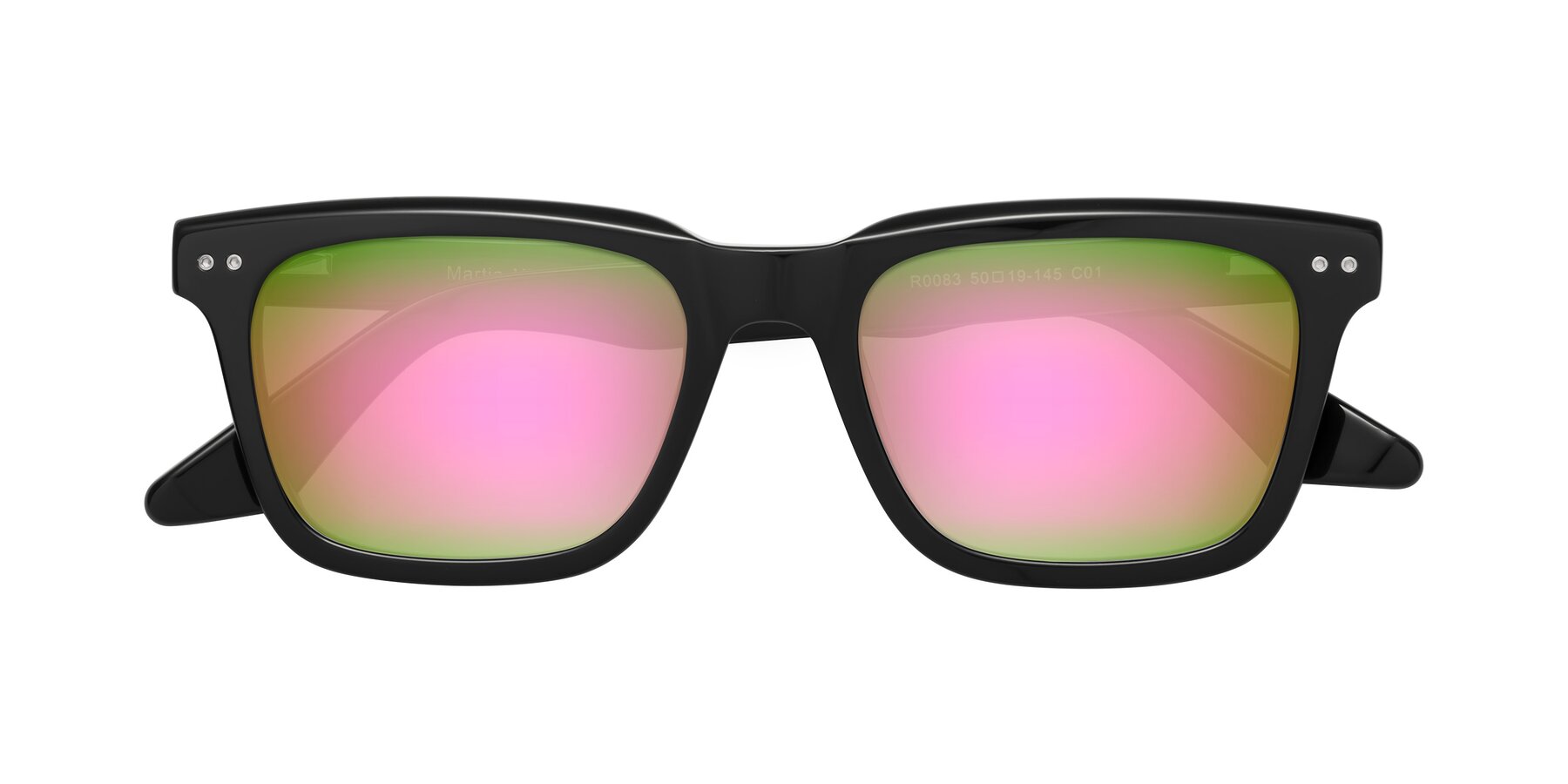 Folded Front of Martia in Black with Pink Mirrored Lenses