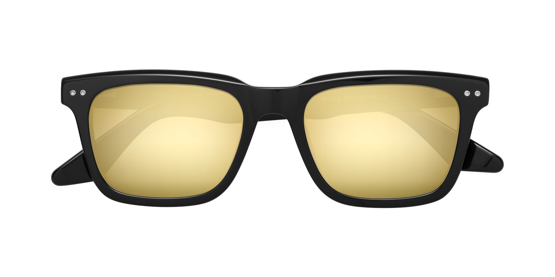 Folded Front of Martia in Black with Gold Mirrored Lenses