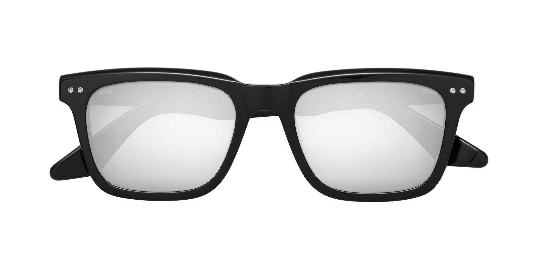 Folded Front of Martia in Black with Silver Mirrored Lenses