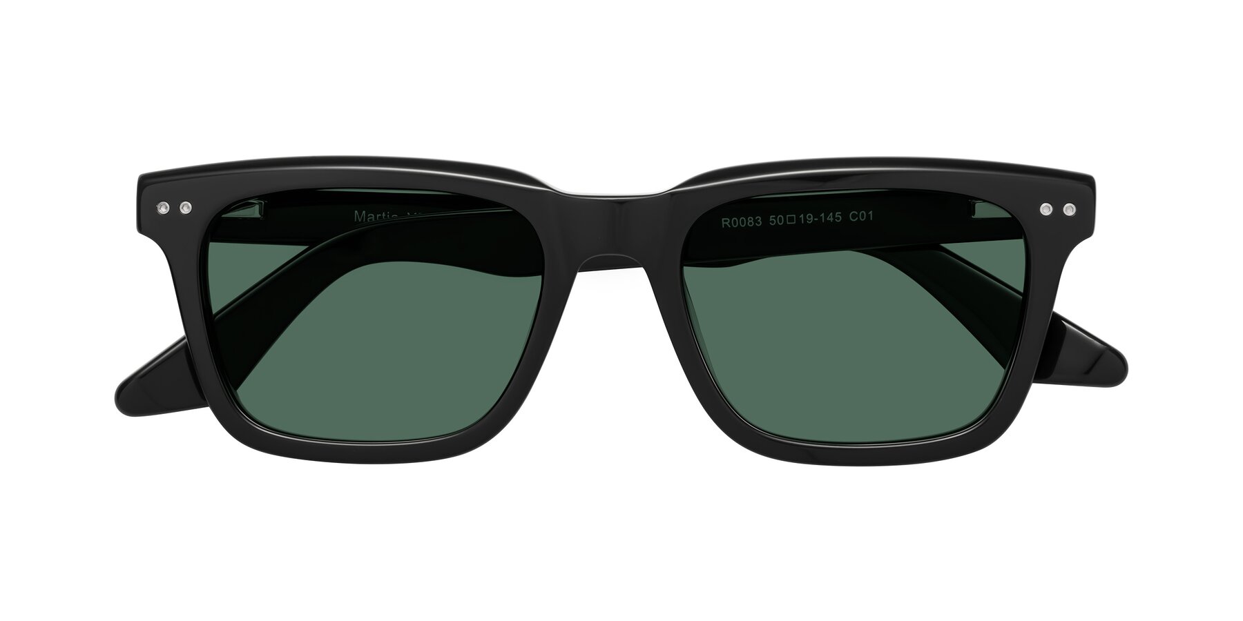 Folded Front of Martia in Black with Green Polarized Lenses