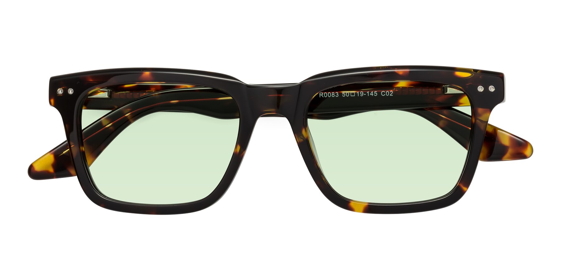 Folded Front of Martia in Tortoise with Light Green Tinted Lenses