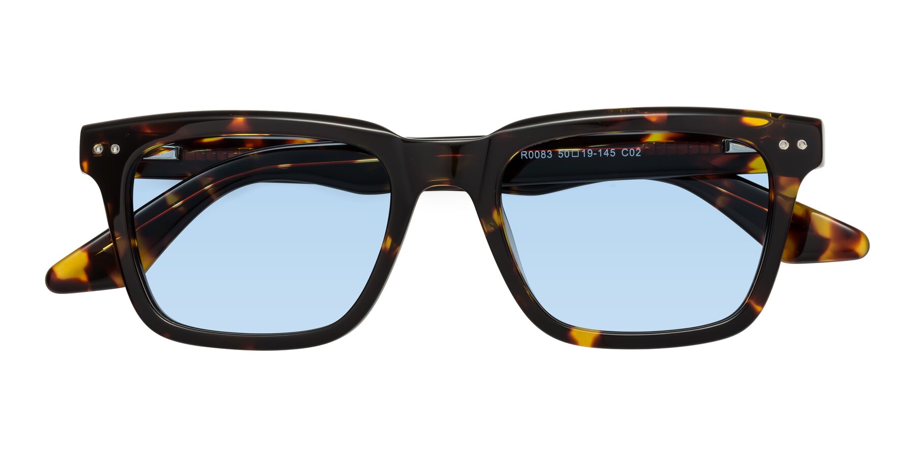Folded Front of Martia in Tortoise with Light Blue Tinted Lenses