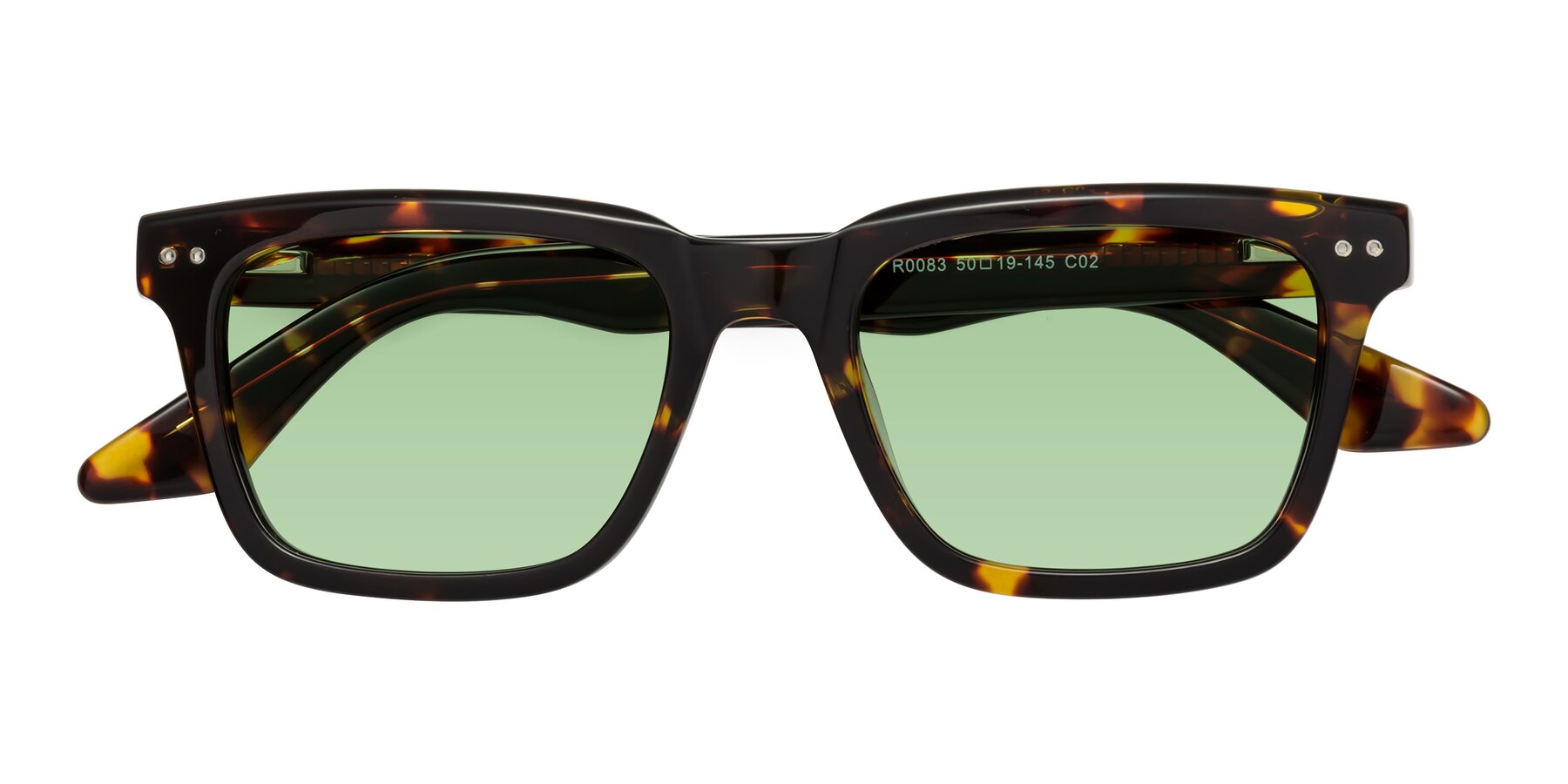 Folded Front of Martia in Tortoise with Medium Green Tinted Lenses