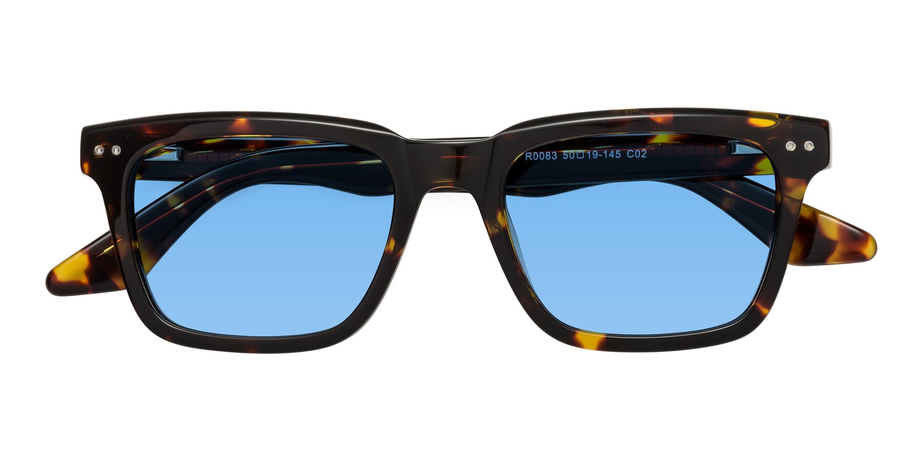 Folded Front of Martia in Tortoise with Medium Blue Tinted Lenses