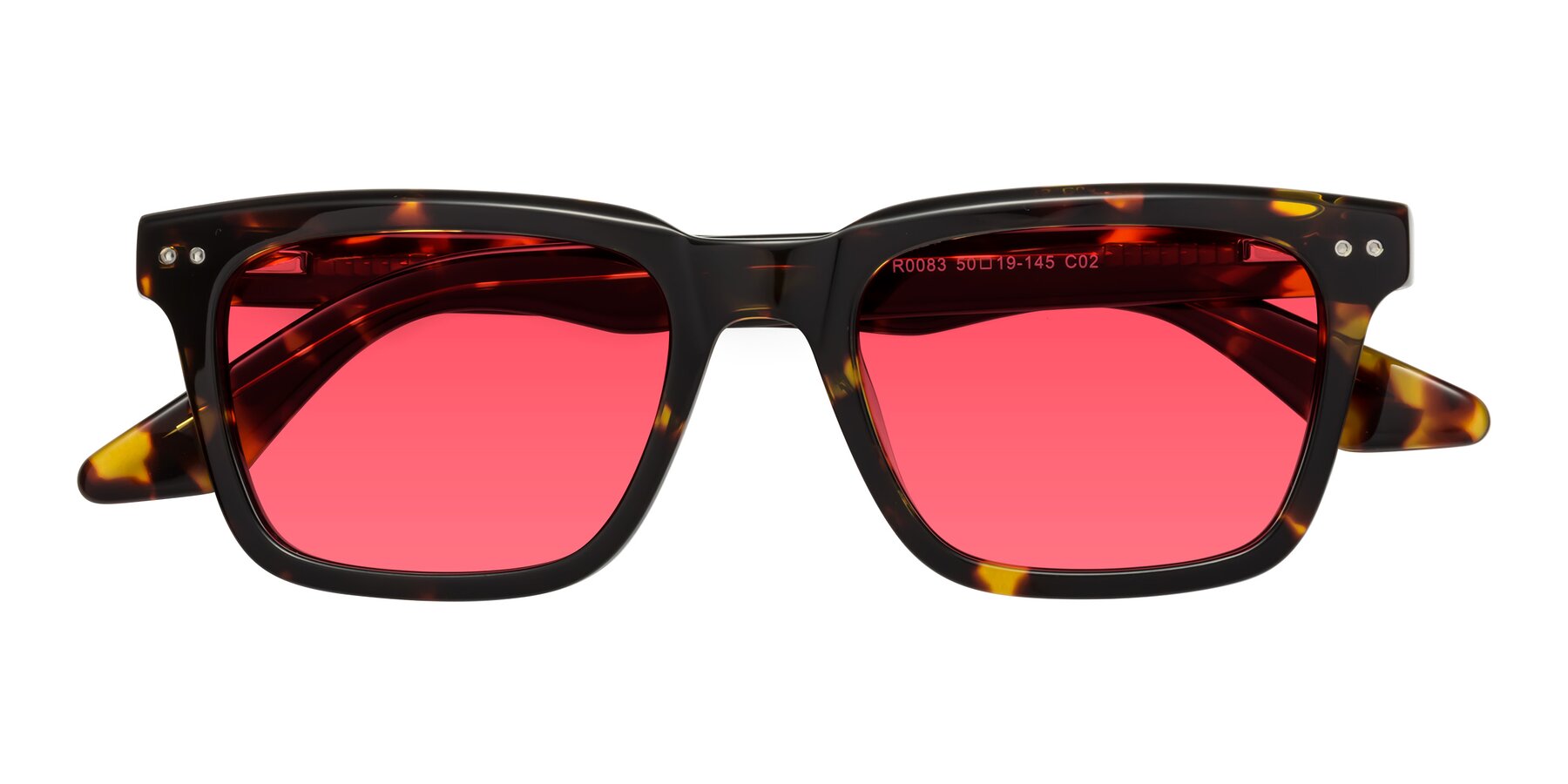 Folded Front of Martia in Tortoise with Red Tinted Lenses