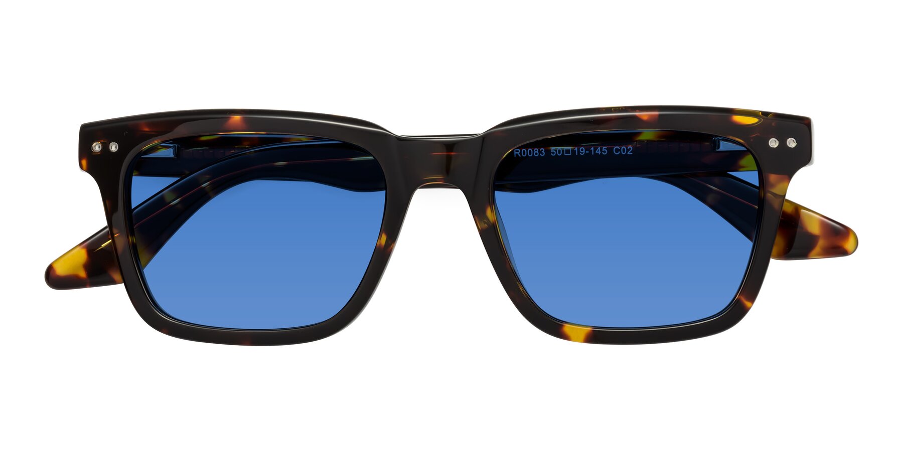 Folded Front of Martia in Tortoise with Blue Tinted Lenses