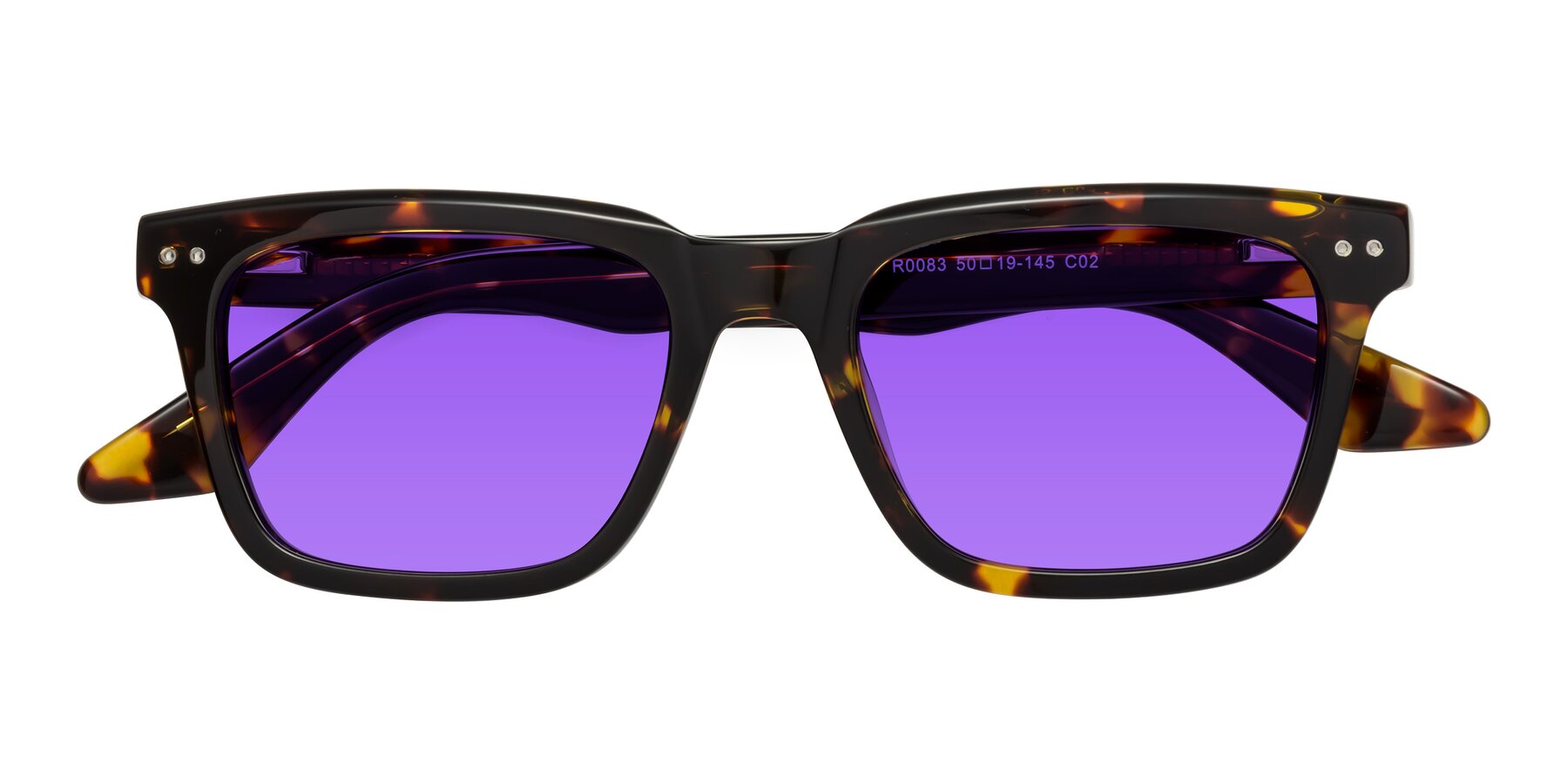 Folded Front of Martia in Tortoise with Purple Tinted Lenses