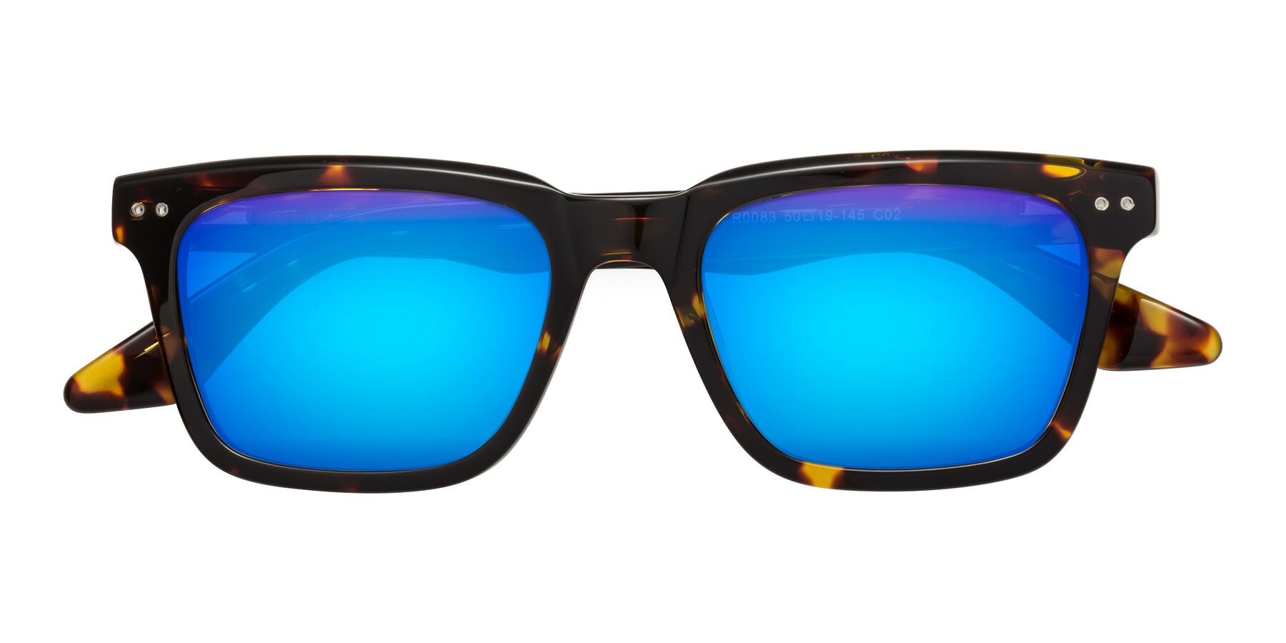 Folded Front of Martia in Tortoise with Blue Mirrored Lenses