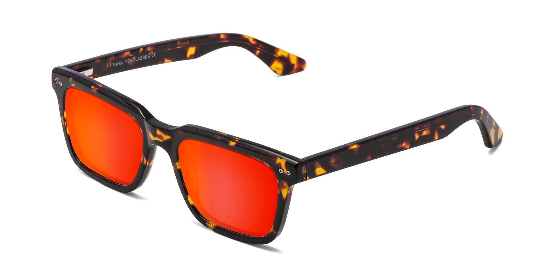 Angle of Martia in Tortoise with Red Gold Mirrored Lenses