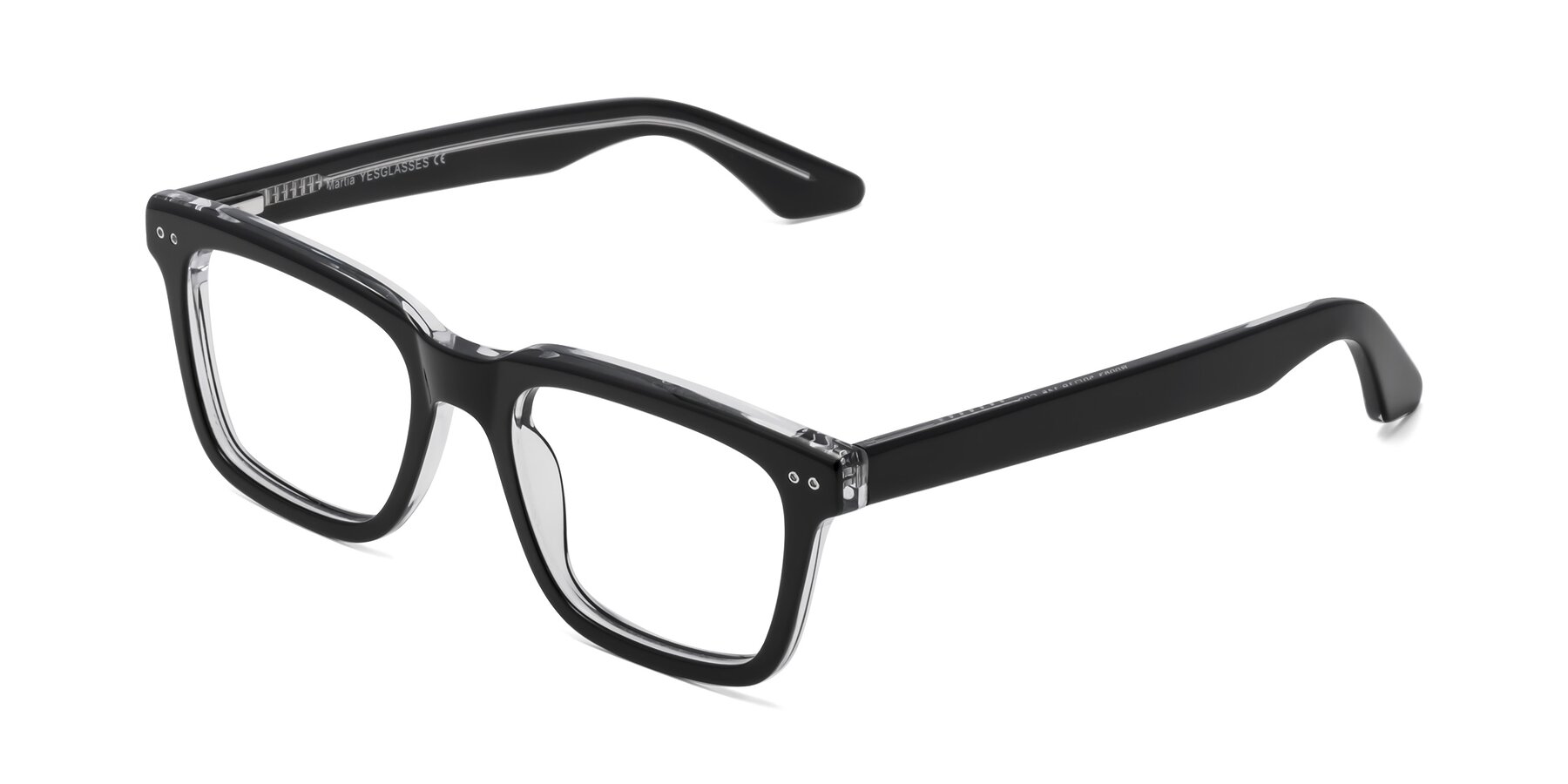 Angle of Martia in Black-Clear with Clear Eyeglass Lenses