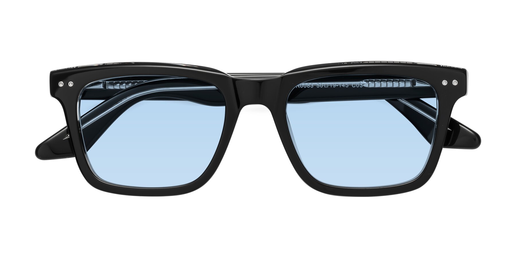 Folded Front of Martia in Black-Clear with Light Blue Tinted Lenses