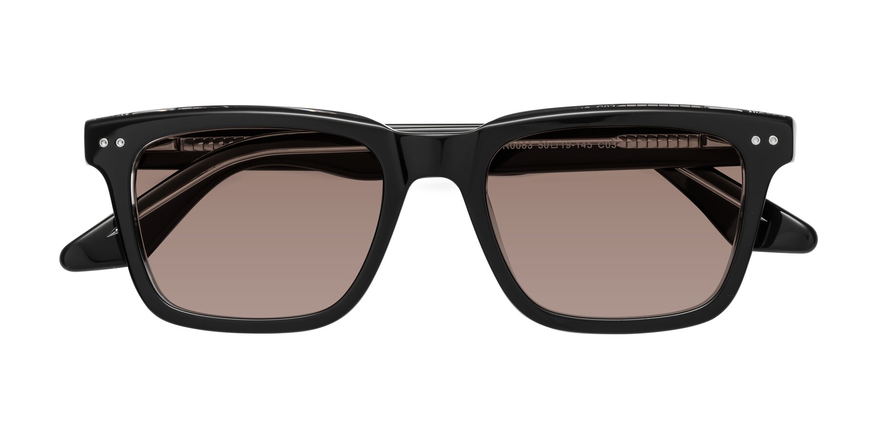 Folded Front of Martia in Black-Clear with Medium Brown Tinted Lenses