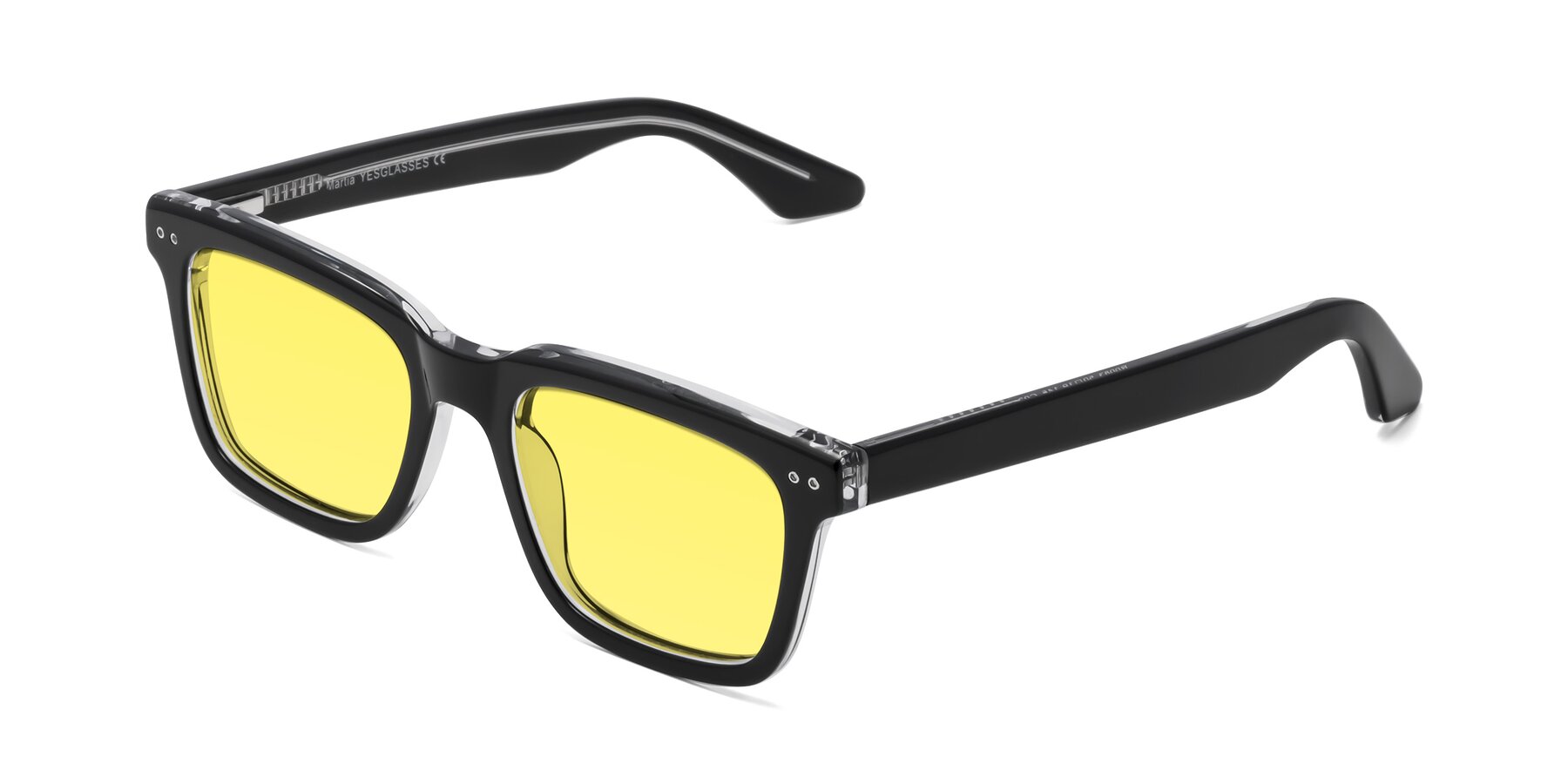 Angle of Martia in Black-Clear with Medium Yellow Tinted Lenses