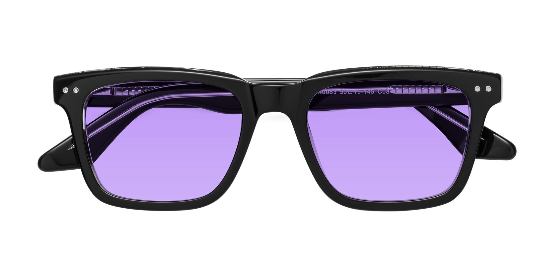 Folded Front of Martia in Black-Clear with Medium Purple Tinted Lenses