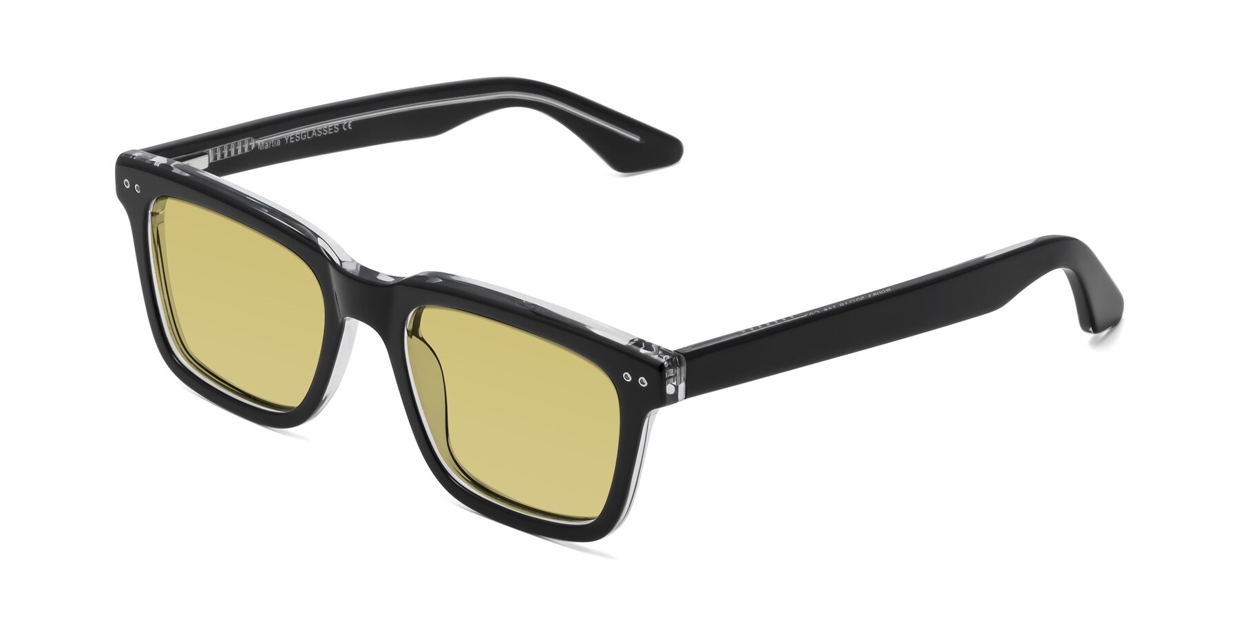 Black-Clear Classic Acetate Rectangle Tinted Sunglasses with Medium  Champagne Sunwear Lenses - Martia