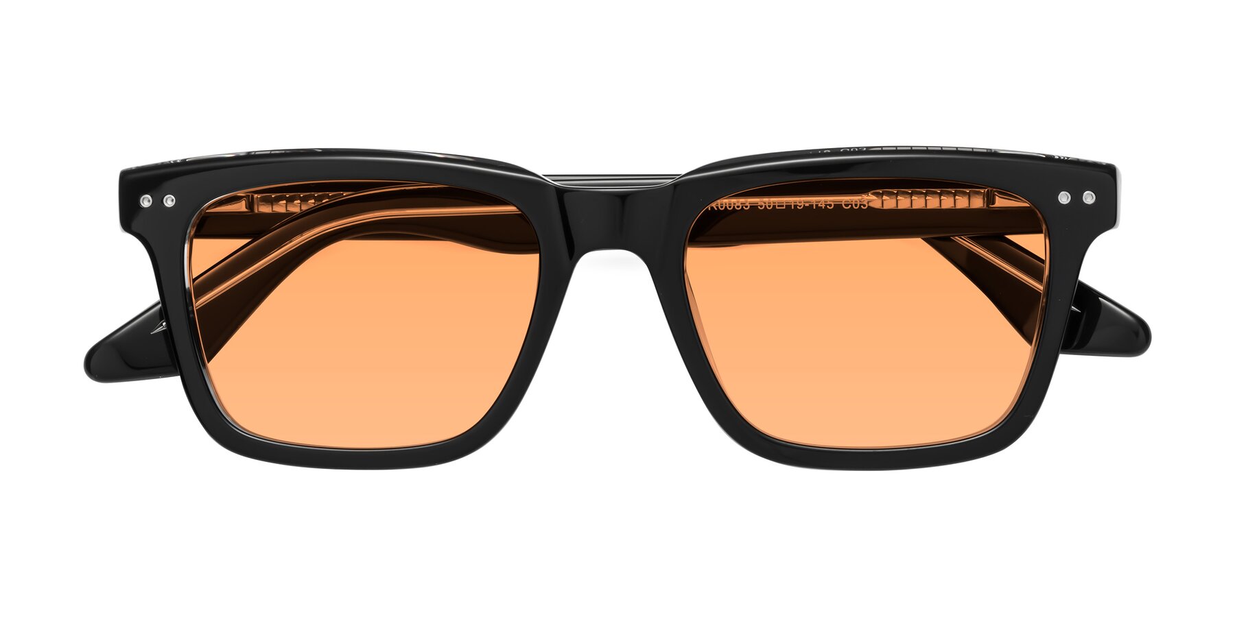 Folded Front of Martia in Black-Clear with Medium Orange Tinted Lenses