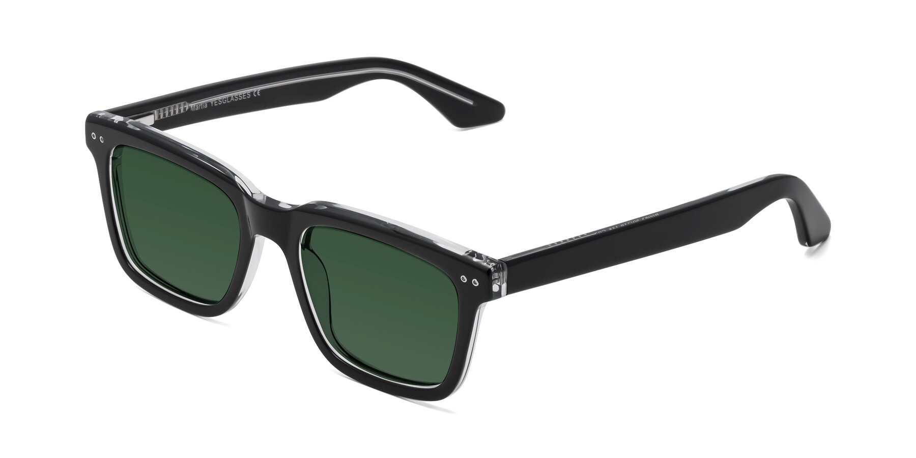 Angle of Martia in Black-Clear with Green Tinted Lenses