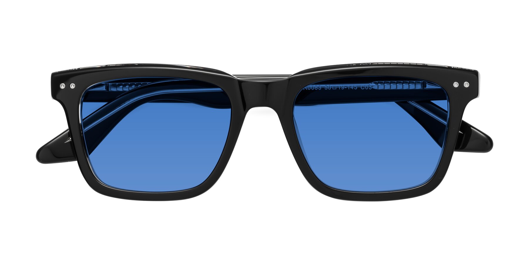 Folded Front of Martia in Black-Clear with Blue Tinted Lenses