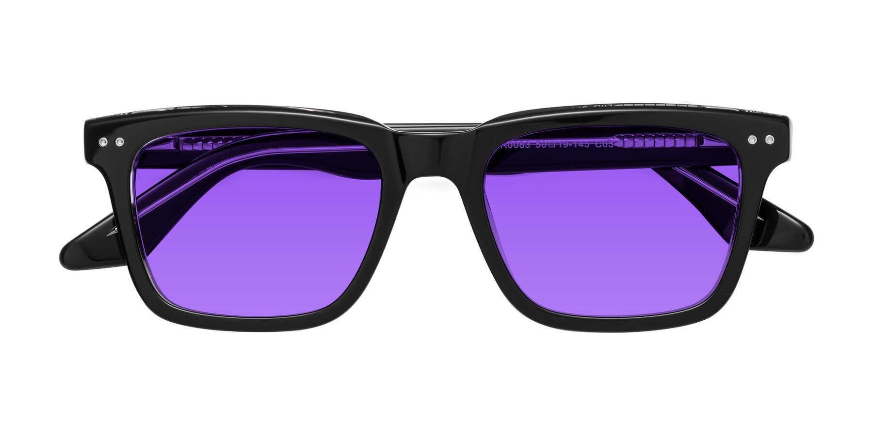 Folded Front of Martia in Black-Clear with Purple Tinted Lenses