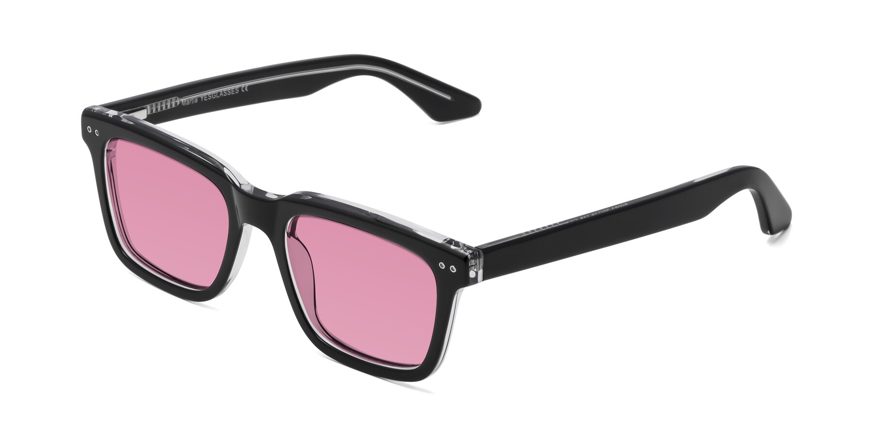 Angle of Martia in Black-Clear with Medium Wine Tinted Lenses