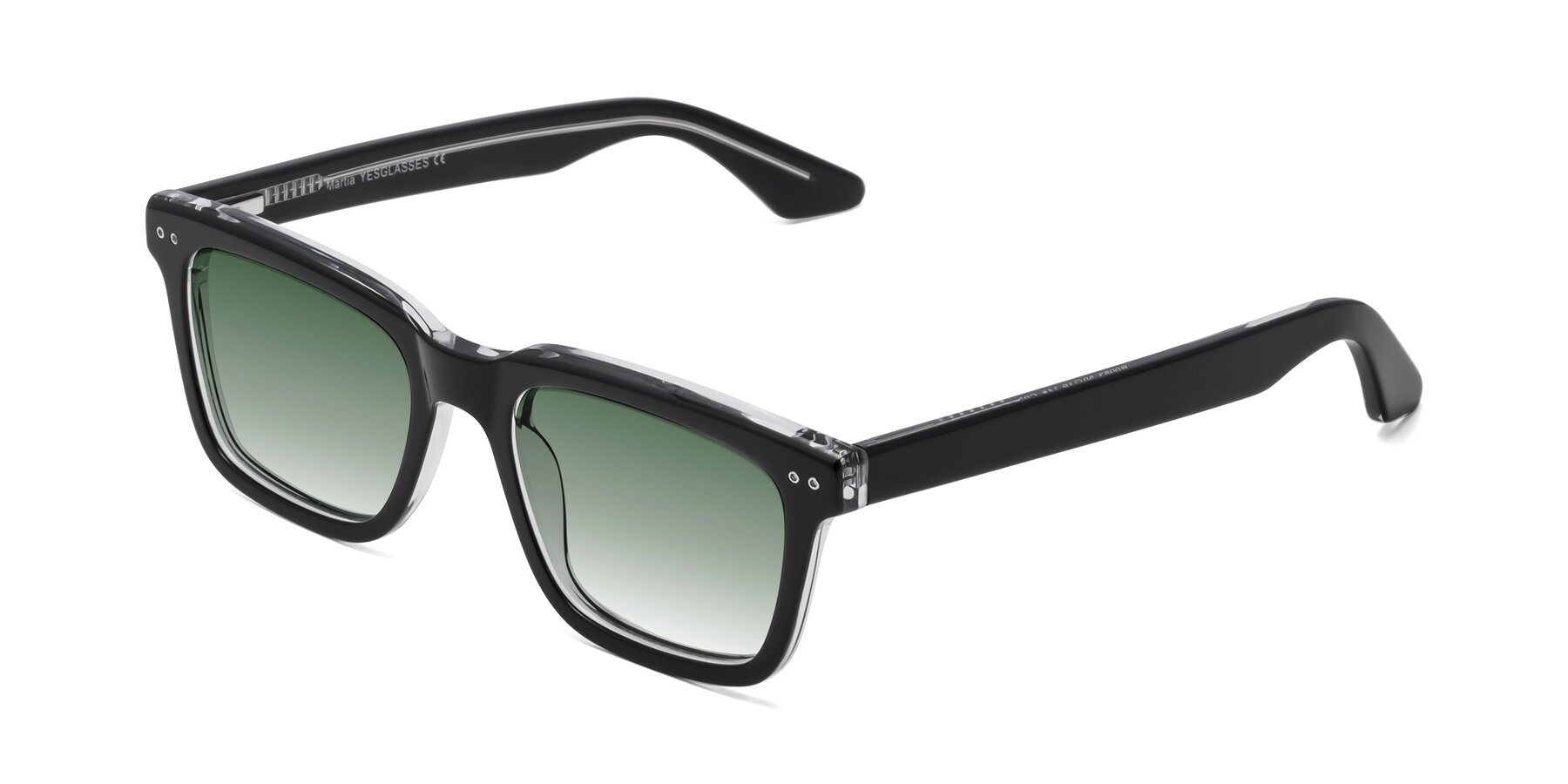 Angle of Martia in Black-Clear with Green Gradient Lenses