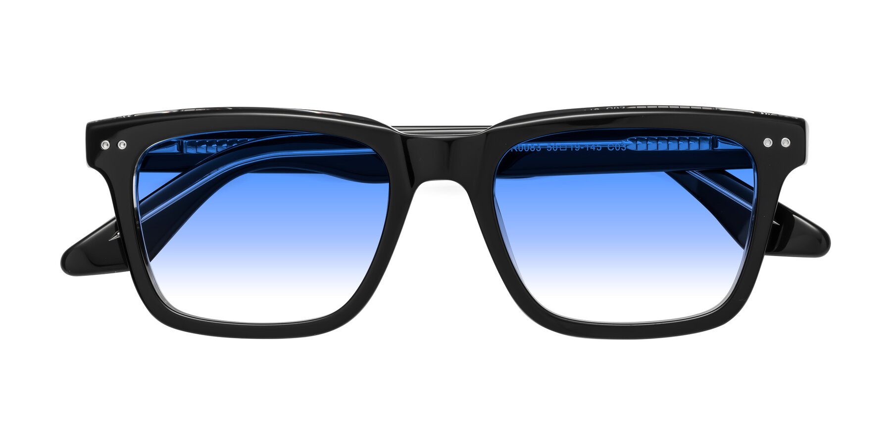 Folded Front of Martia in Black-Clear with Blue Gradient Lenses