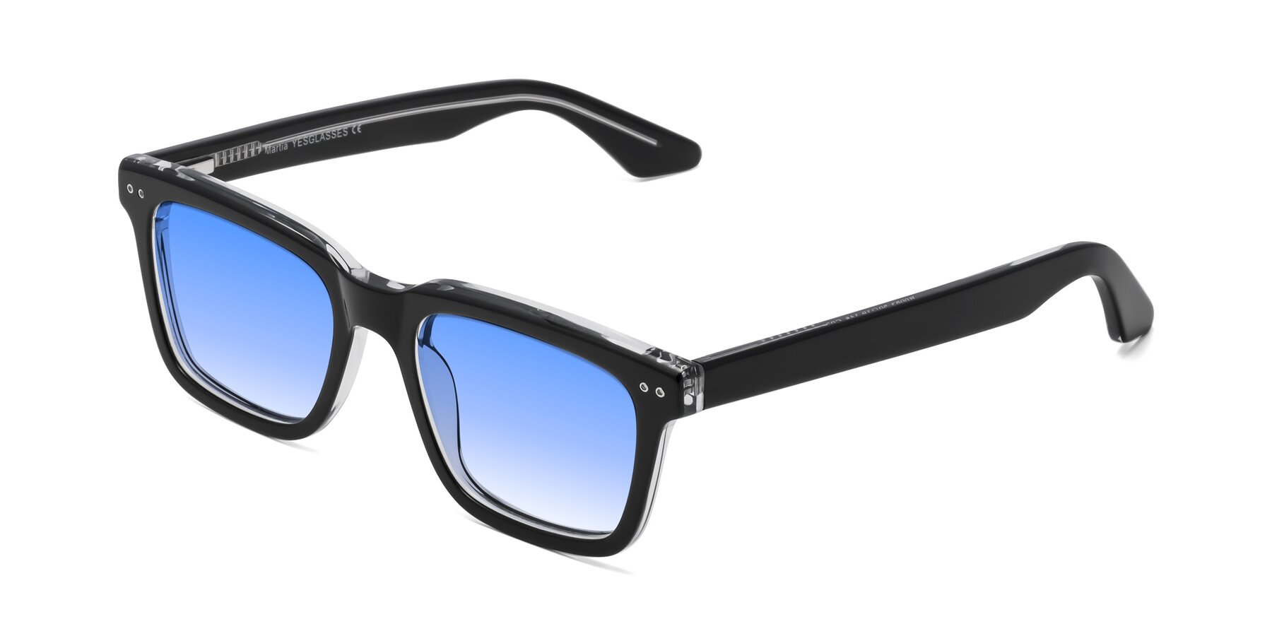 Angle of Martia in Black-Clear with Blue Gradient Lenses