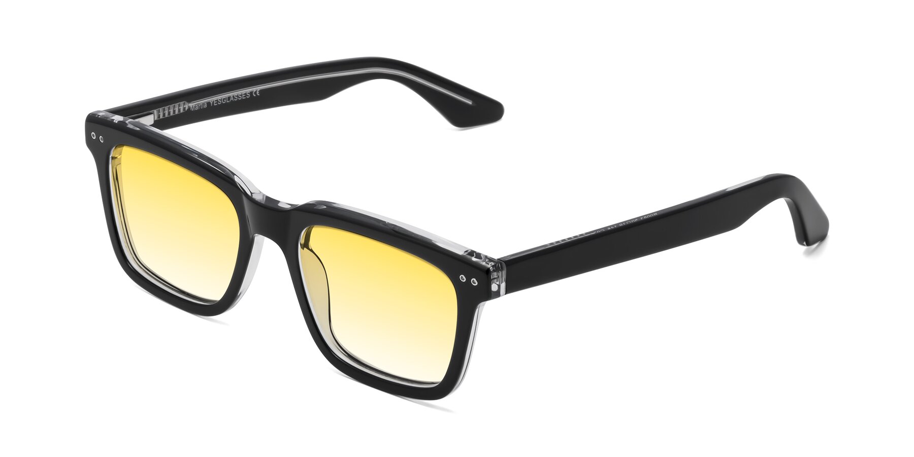 Angle of Martia in Black-Clear with Yellow Gradient Lenses