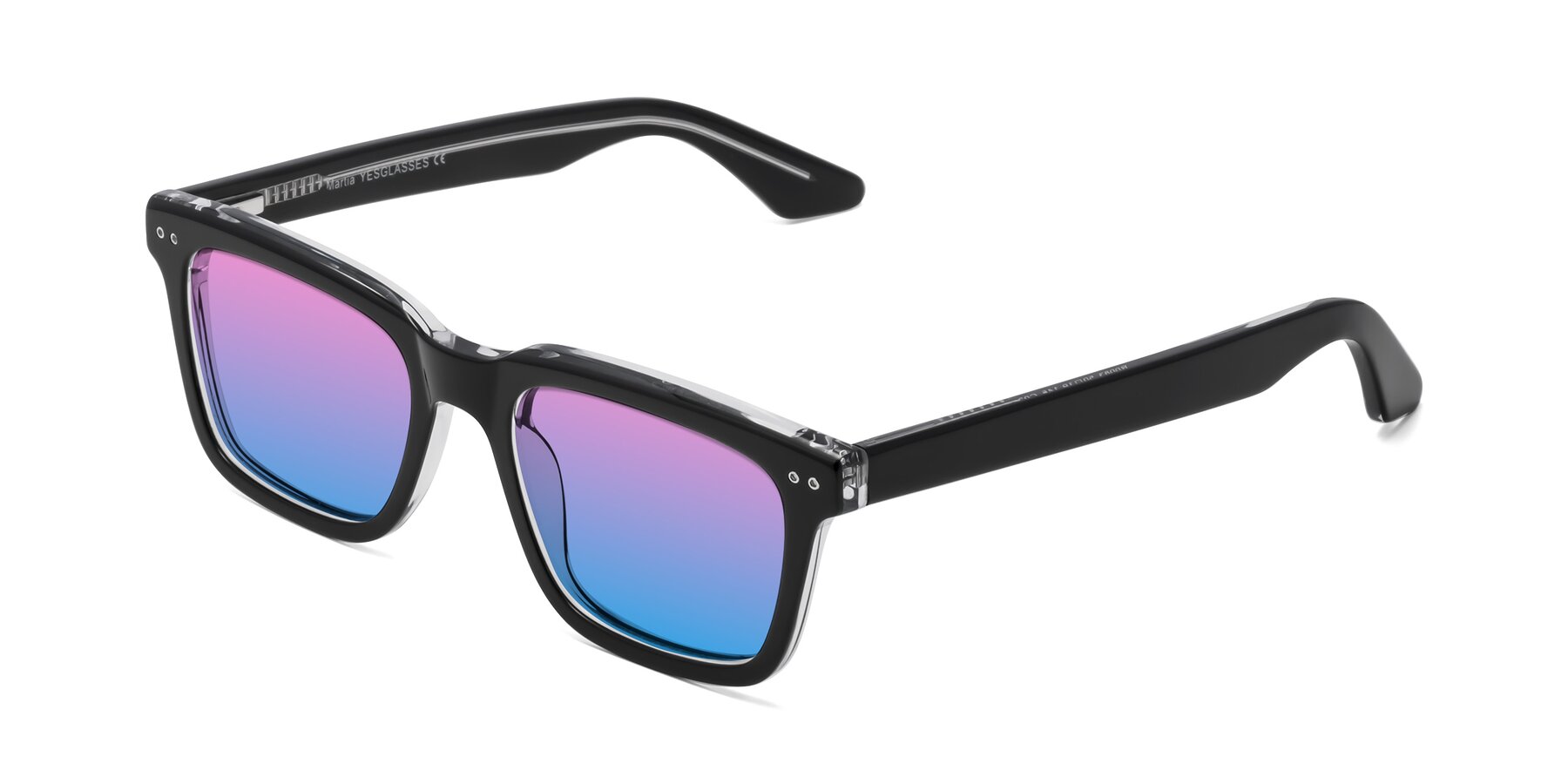 Angle of Martia in Black-Clear with Pink / Blue Gradient Lenses