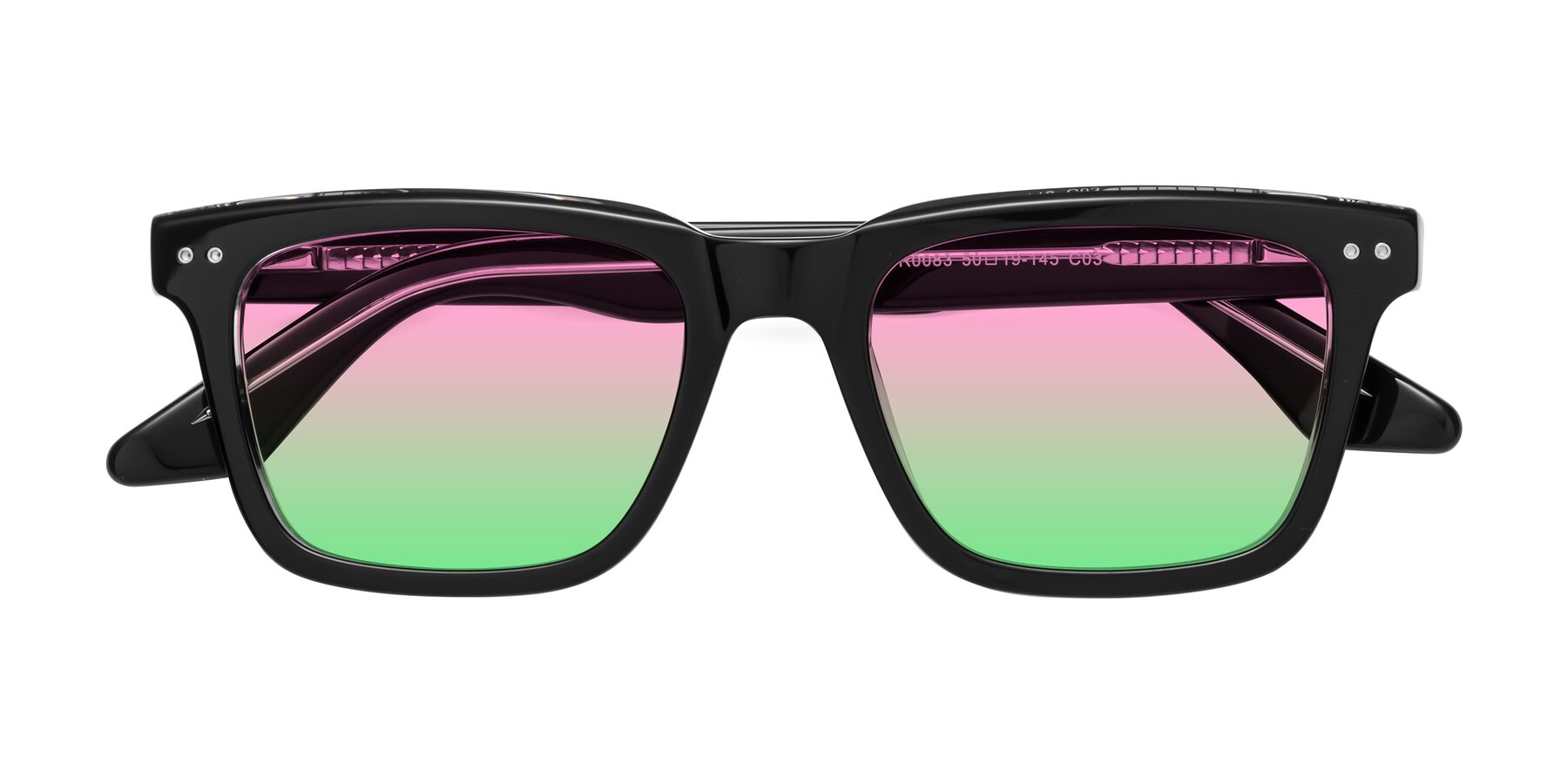 Folded Front of Martia in Black-Clear with Pink / Green Gradient Lenses