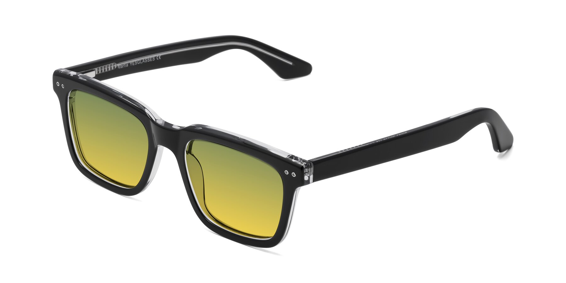 Angle of Martia in Black-Clear with Green / Yellow Gradient Lenses