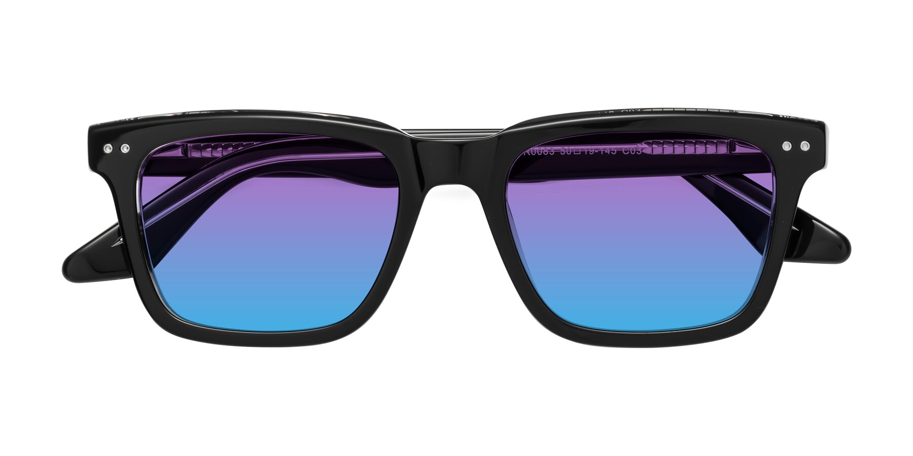 Folded Front of Martia in Black-Clear with Purple / Blue Gradient Lenses