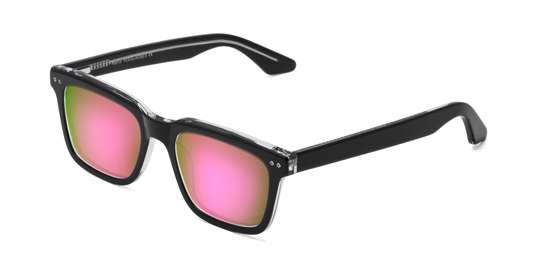 Angle of Martia in Black-Clear with Pink Mirrored Lenses