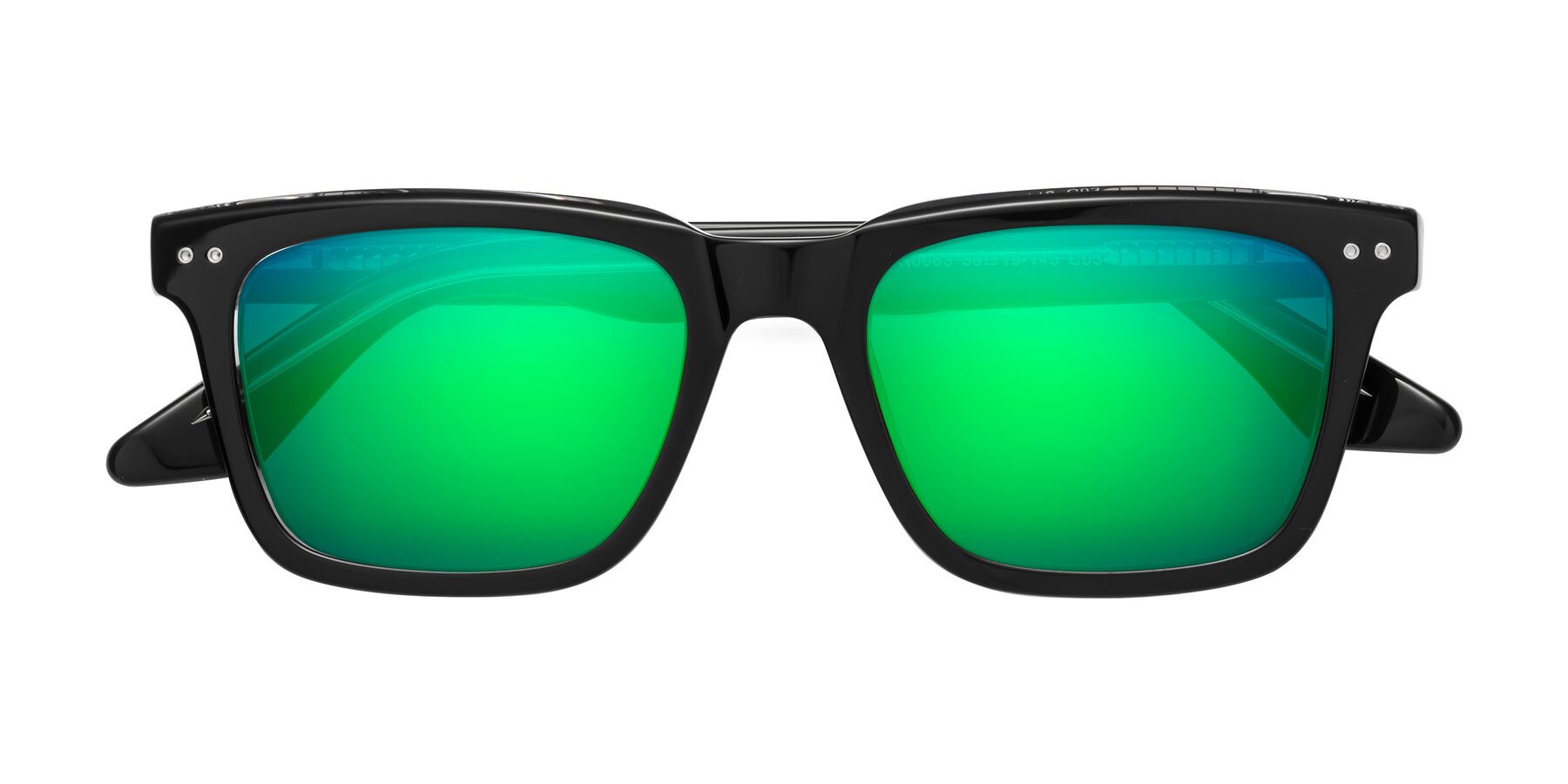 Folded Front of Martia in Black-Clear with Green Mirrored Lenses