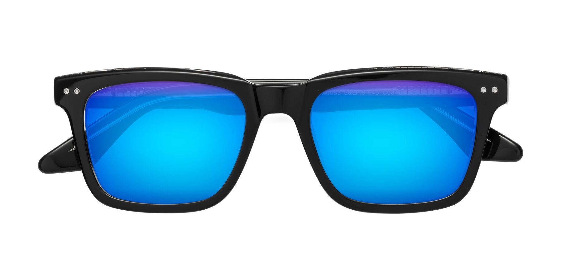 Folded Front of Martia in Black-Clear with Blue Mirrored Lenses