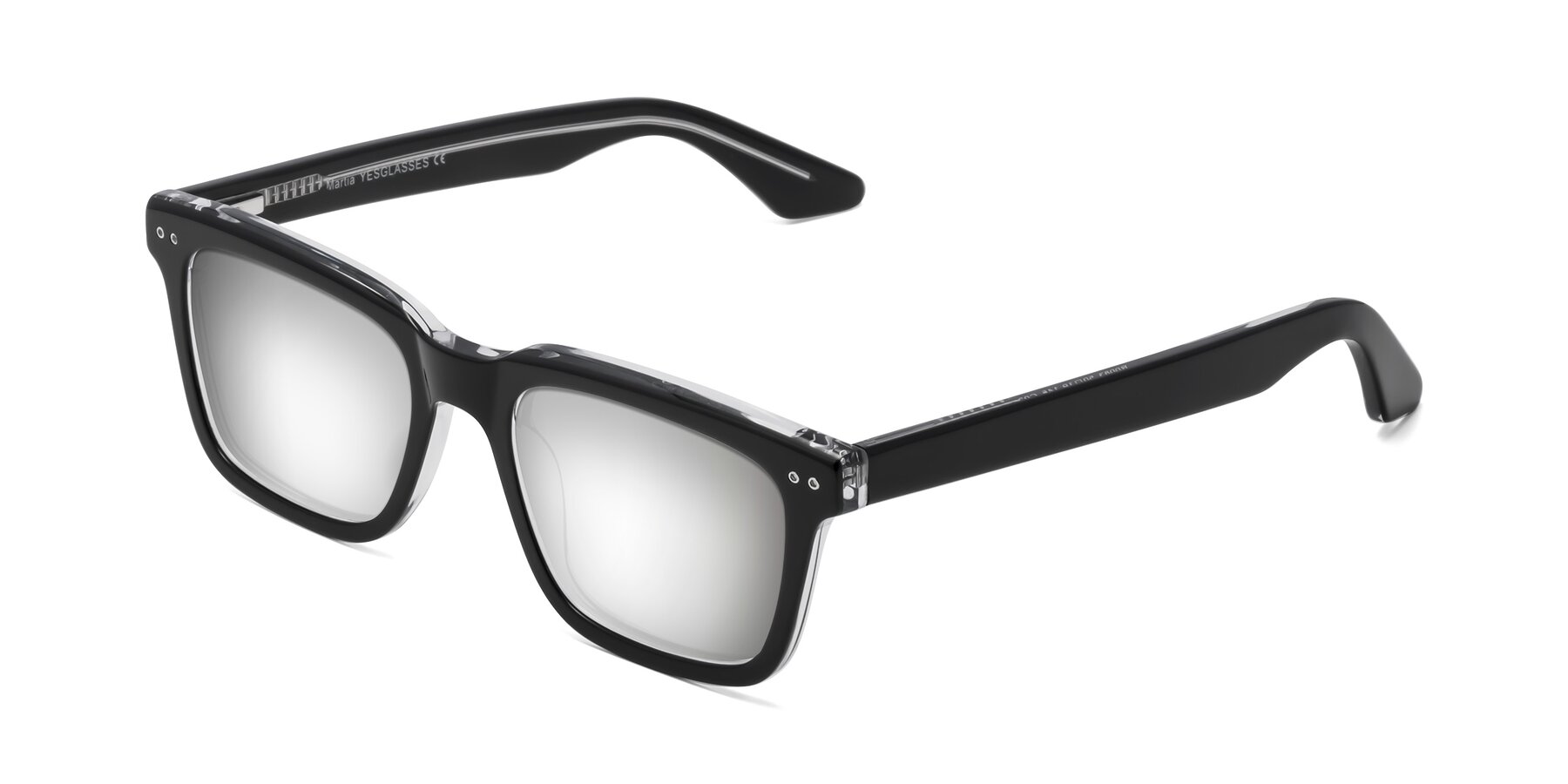 Angle of Martia in Black-Clear with Silver Mirrored Lenses