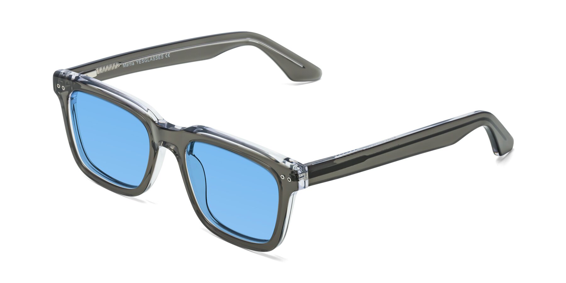 Angle of Martia in Gray-Clear with Medium Blue Tinted Lenses