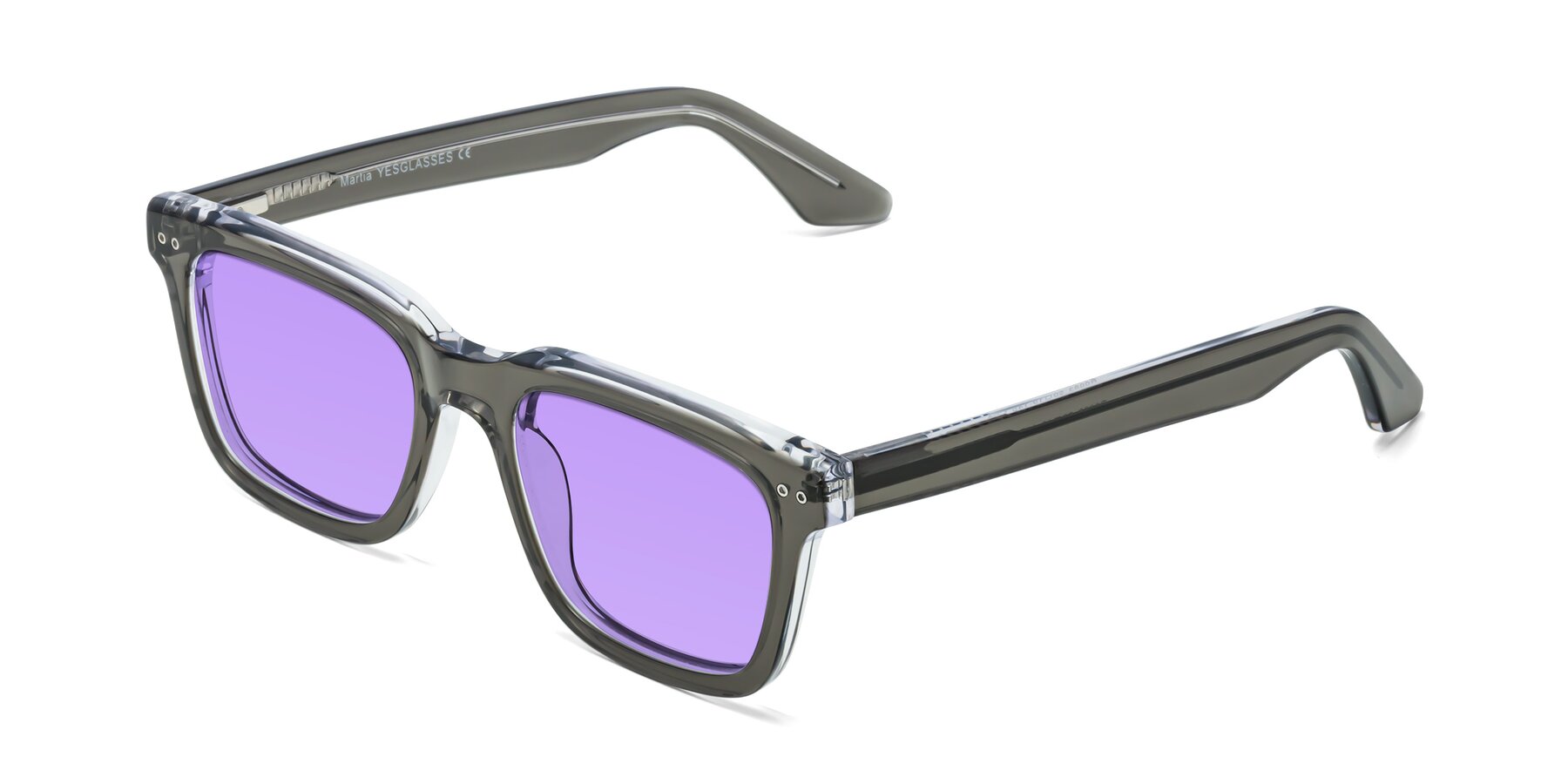 Angle of Martia in Gray-Clear with Medium Purple Tinted Lenses