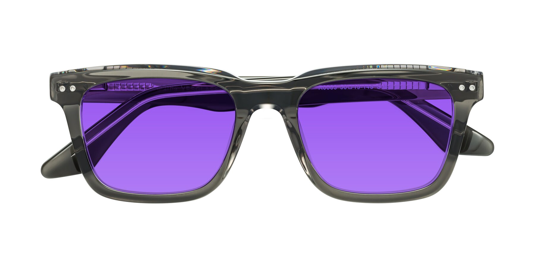 Folded Front of Martia in Gray-Clear with Purple Tinted Lenses